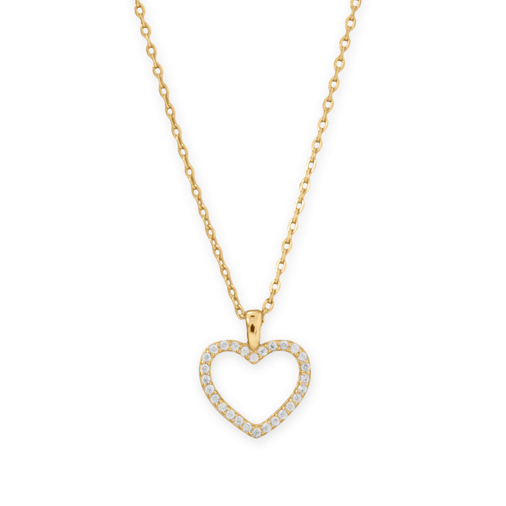 16" + 2" 14 Karat Gold Plated CZ Heart Necklace