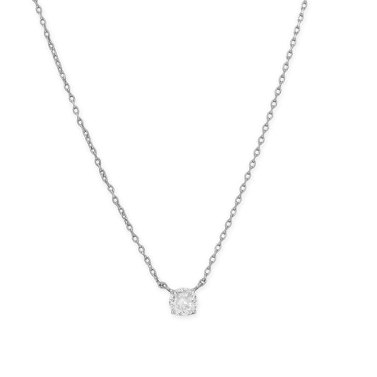 16" + 2" Rhodium Plated 5mm CZ Necklace
