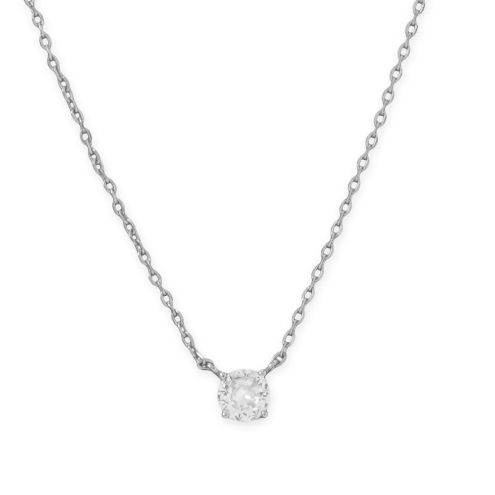 16" + 2" Rhodium Plated 5mm CZ Necklace