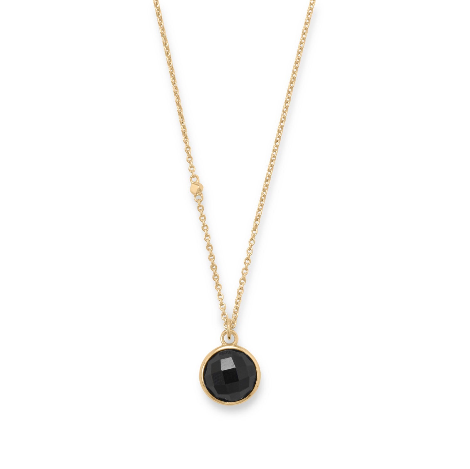 16" + 2" 14 Karat Gold Plated Faceted Black Onyx Necklace