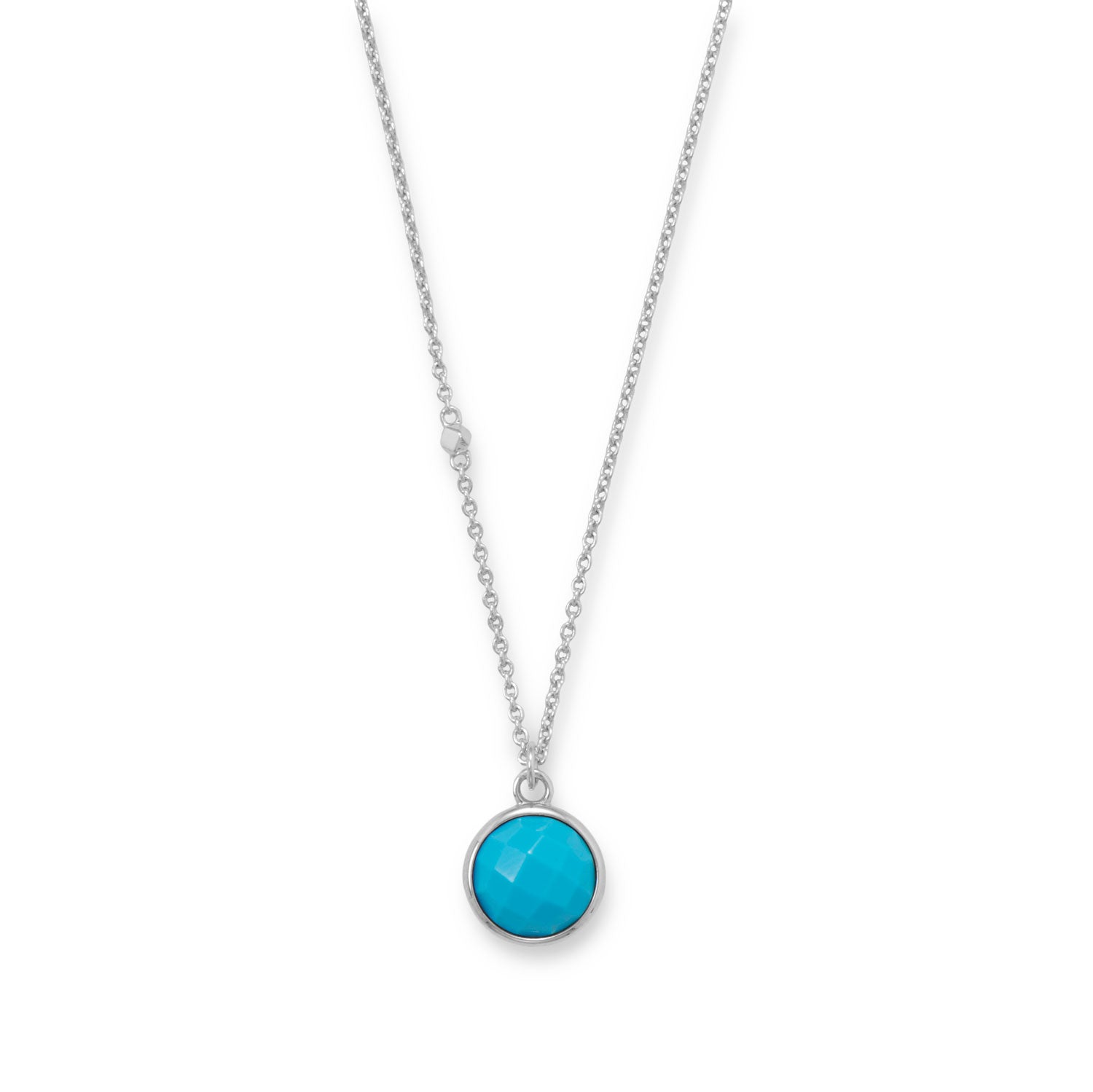 16" + 2" Rhodium Plated Faceted Turquoise Necklace