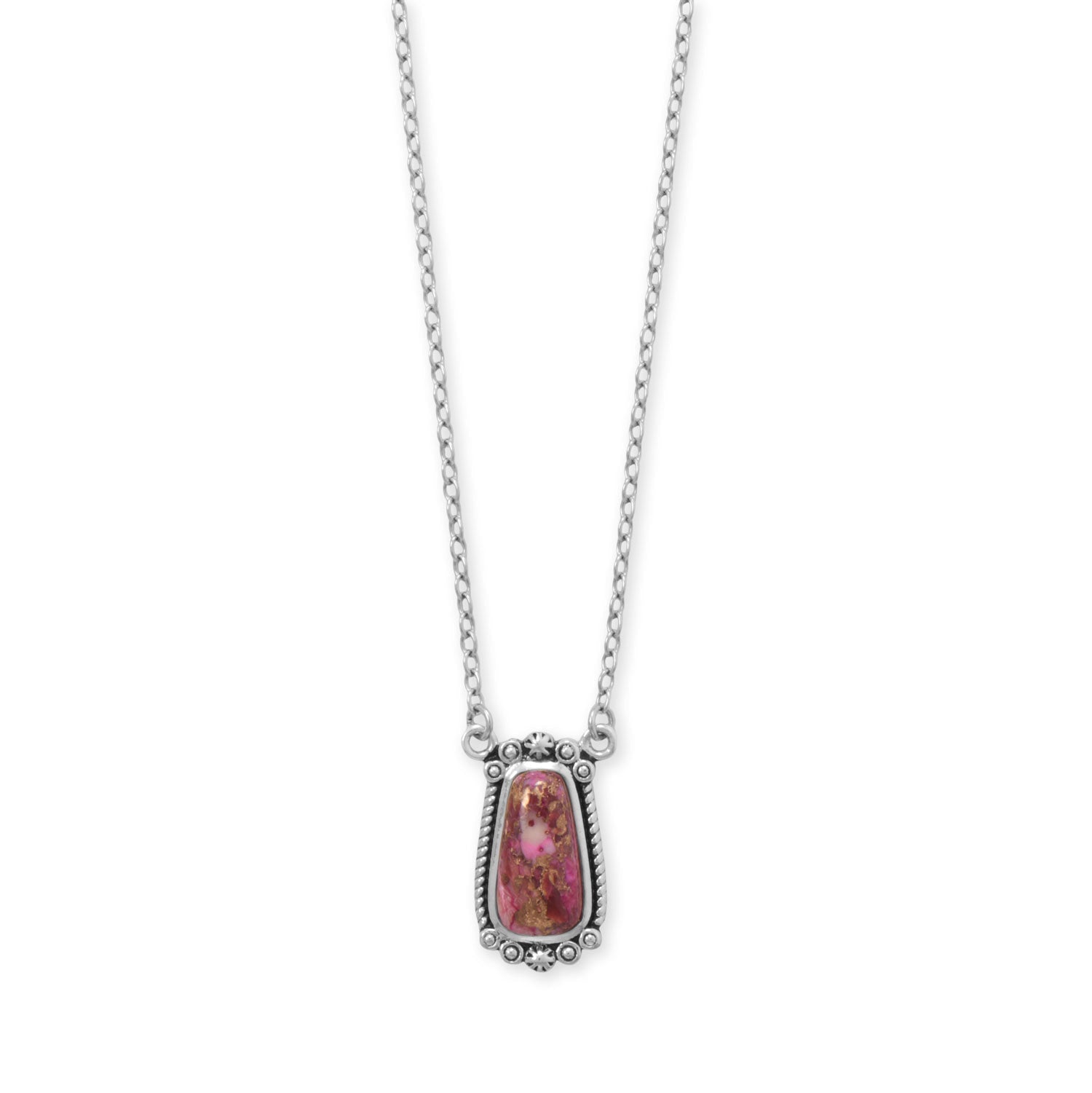 18" + 2" Oxidized Pink Spiny Oyster Necklace
