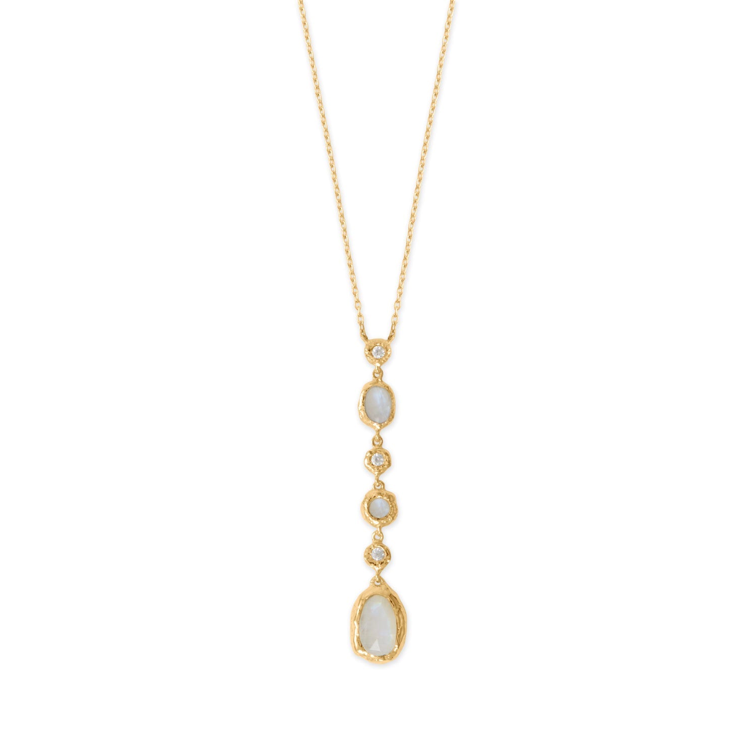 16" + 2" 14 Karat Gold Plated CZ and Rainbow Moonstone Drop Necklace