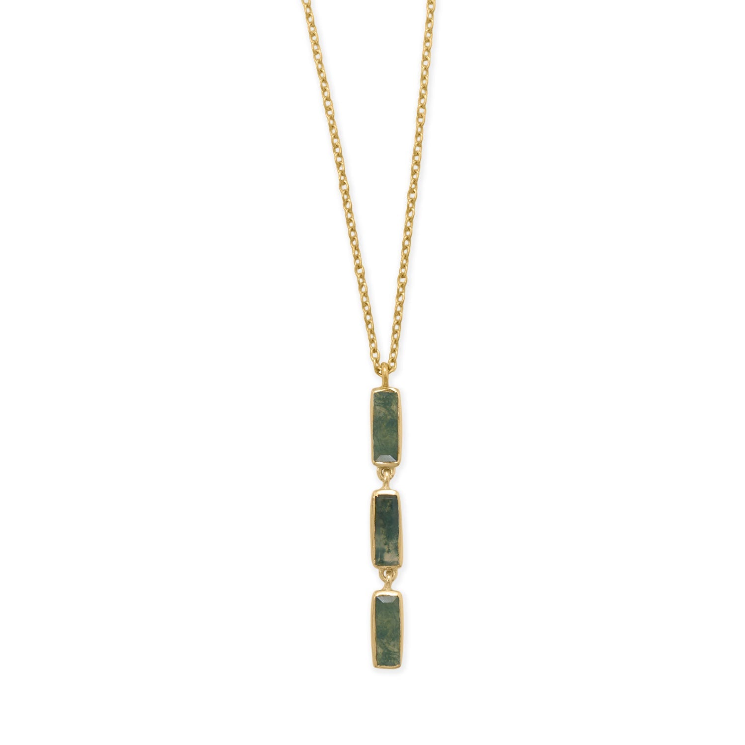 18" + 2" 14 Karat Gold Plated Moss Agate Drop Necklace