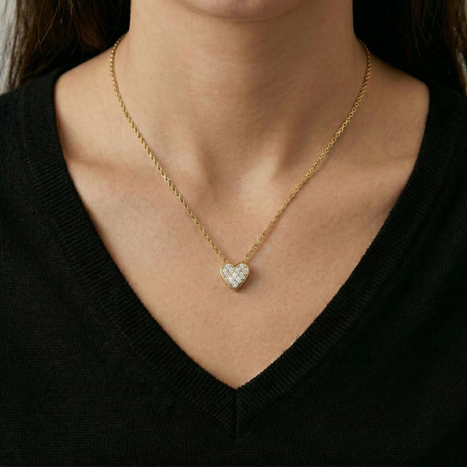 16" + 2" 14 Karat Gold Plated Pave CZ Heart "MOM" Necklace