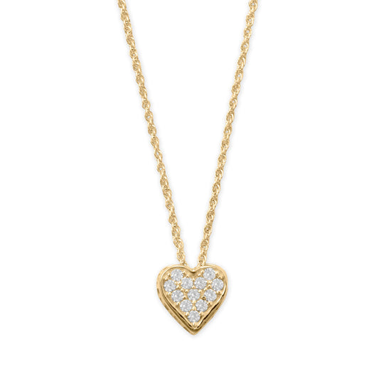 16" + 2" 14 Karat Gold Plated Pave CZ Heart "MOM" Necklace