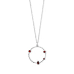 16" + 2" Rhodium Plated Garnet and Hammered Circle Necklace