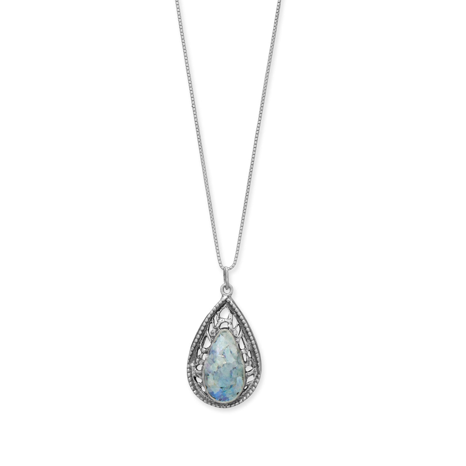 18" Pear Cutout Roman Glass Necklace
