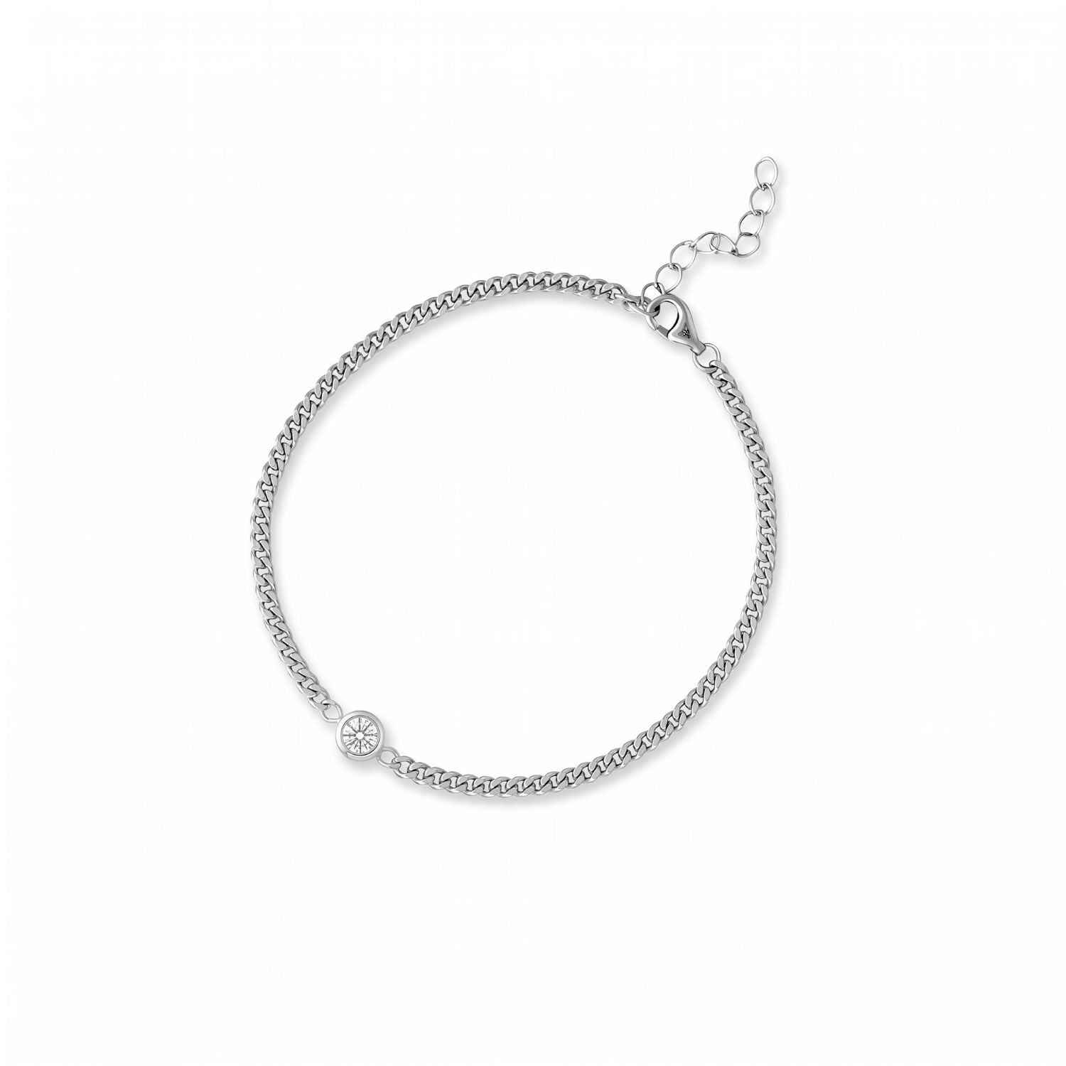 6.5" + 1" Rhodium Plated Bezel CZ Curb Chain Bracelet