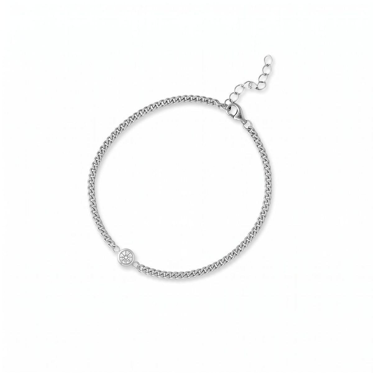 6.5" + 1" Rhodium Plated Bezel CZ Curb Chain Bracelet