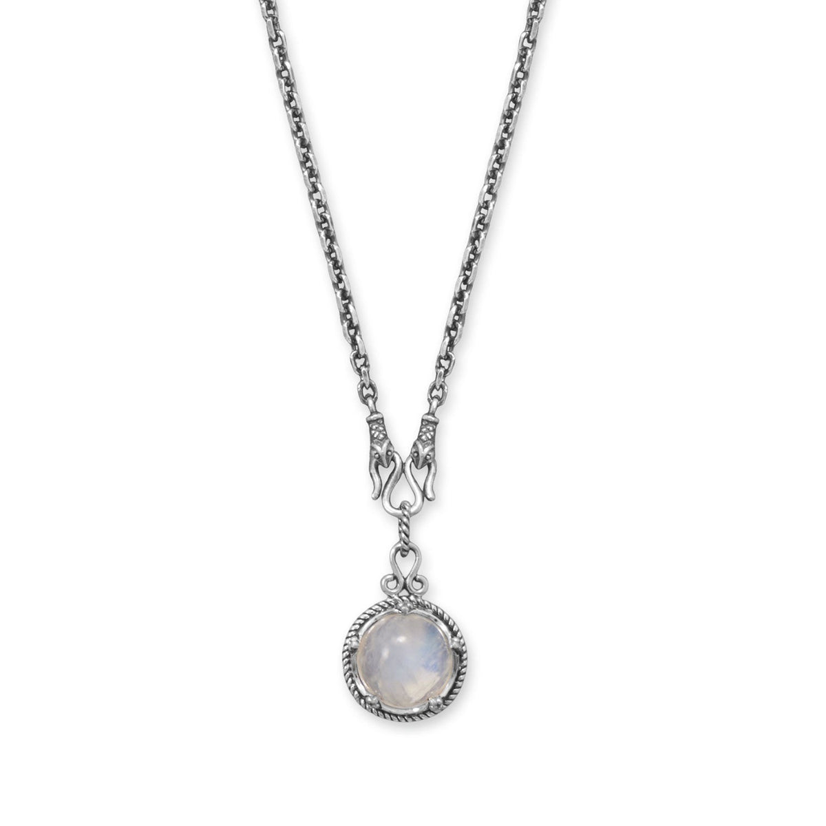 18" + 2" Oxidized Reversible Lapis and Rainbow Moonstone Necklace