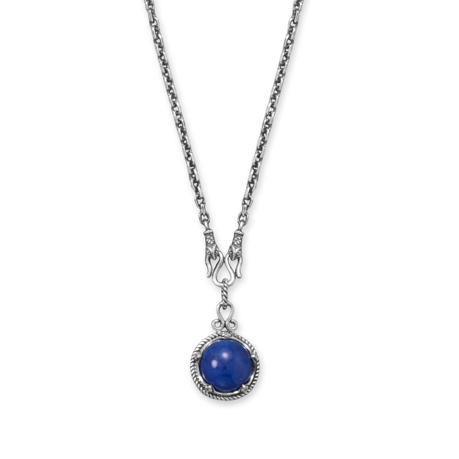 18" + 2" Oxidized Reversible Lapis and Rainbow Moonstone Necklace