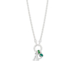 Rhodium Plated Pear Green Onyx Charm