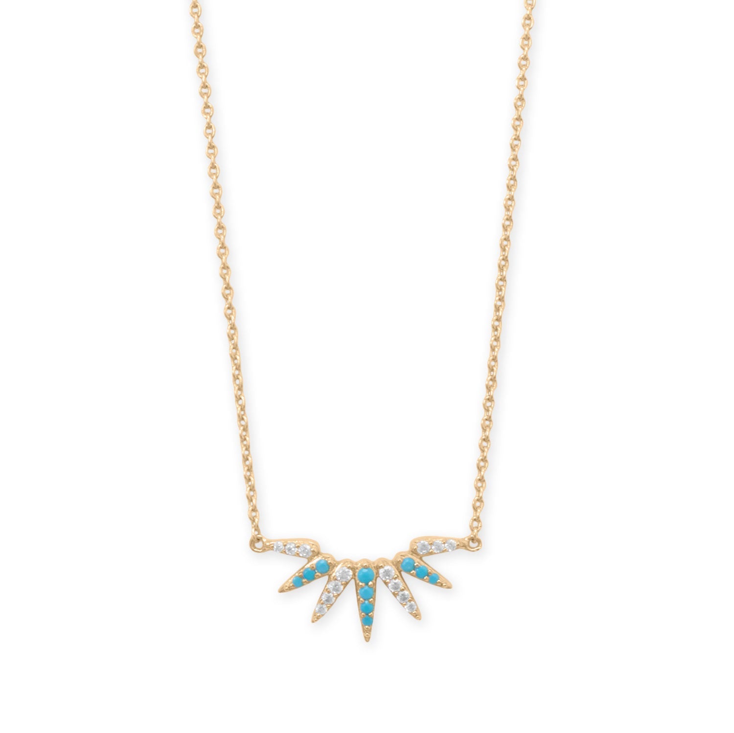 16" + 2" 14 Karat Gold Plated Synthetic Turquoise and CZ Spike Necklace