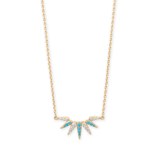 16" + 2" 14 Karat Gold Plated Synthetic Turquoise and CZ Spike Necklace