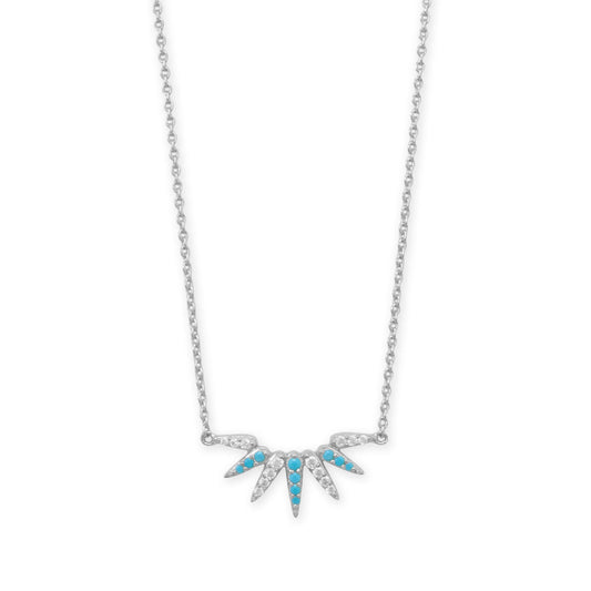 16" + 2" Rhodium Plated Synthetic Turquoise and CZ Spike Necklace