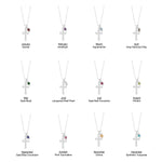 16" Birthstone and Ornate Cross Charm Necklace (All Months)