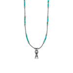 18" Turquoise Heishi, Oxidized Bead and Squash Blossom Necklace