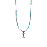18" Turquoise Heishi, Oxidized Bead and Squash Blossom Necklace