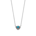 16" + 2" Rhodium Plated Oxidized Fan with Imitation Turquoise Necklace