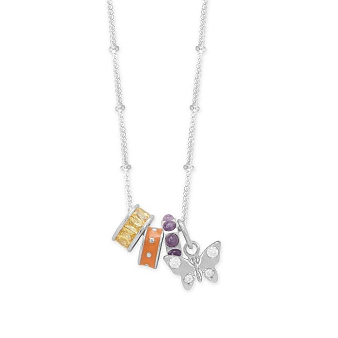 Beaming Butterfly! 18" Rhodium Plated Charm Necklace