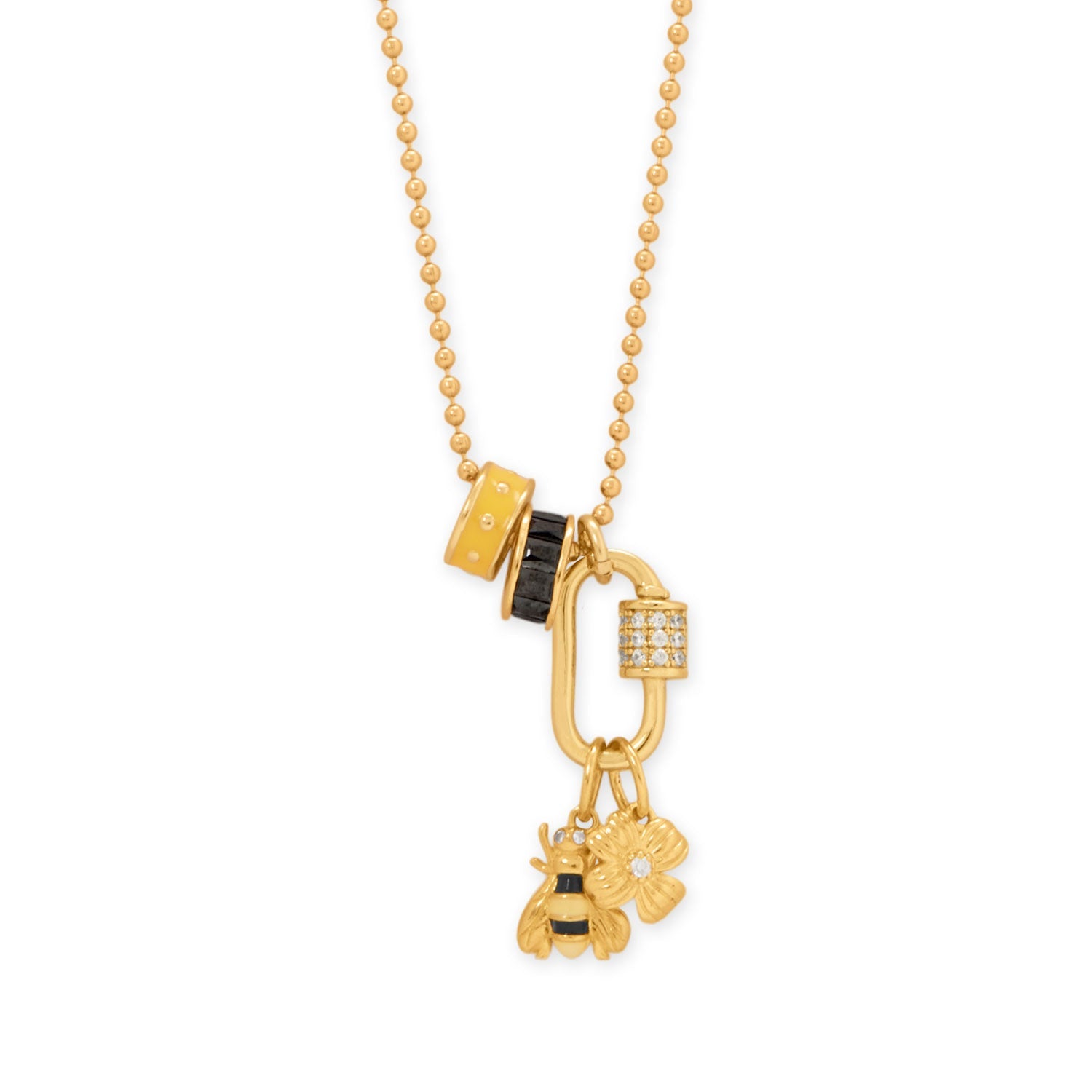 Dainty 14 Karat Gold Plated Enamel and CZ Bumble Bee Charm