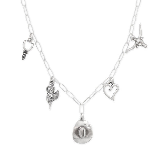 Love and Cowgirls! 18" Oxidized Charm Necklace