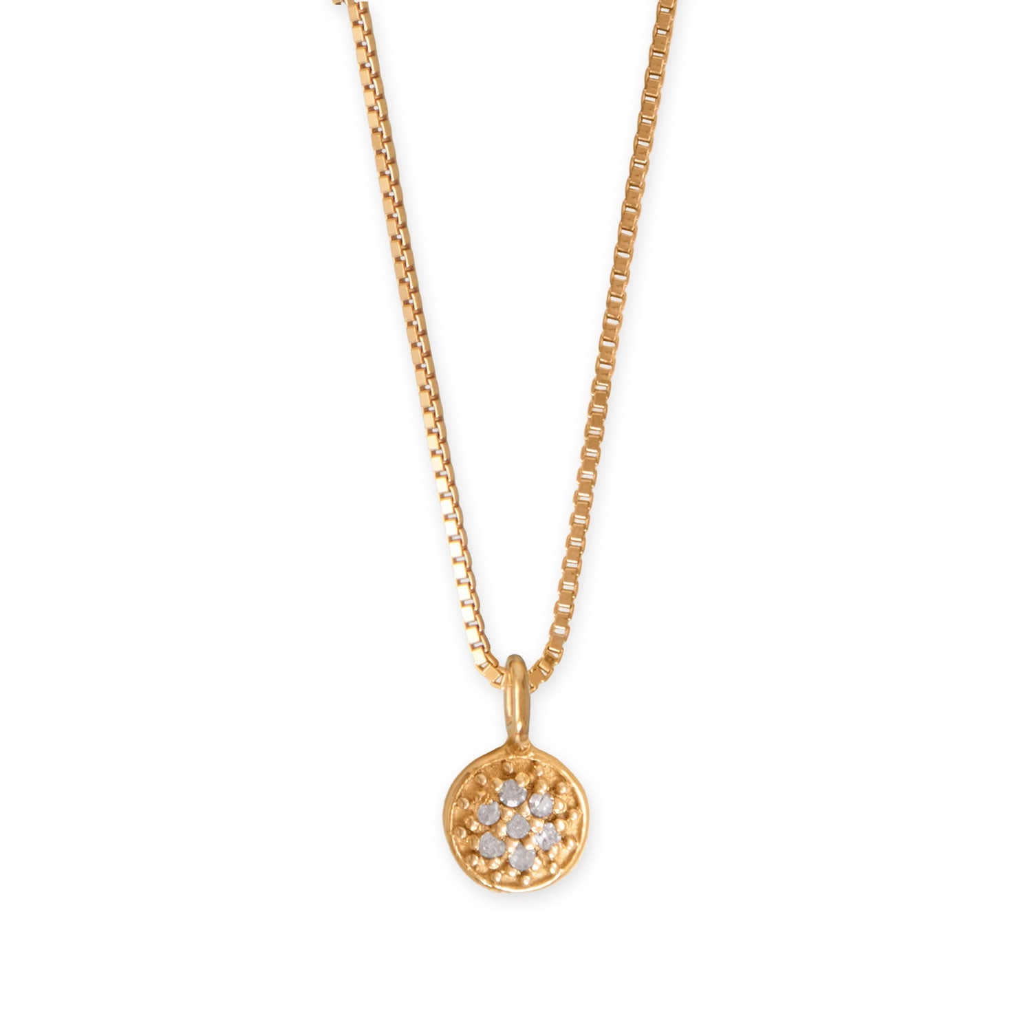 16" 14 Karat Gold Plated Diamond Studded Disc Necklace
