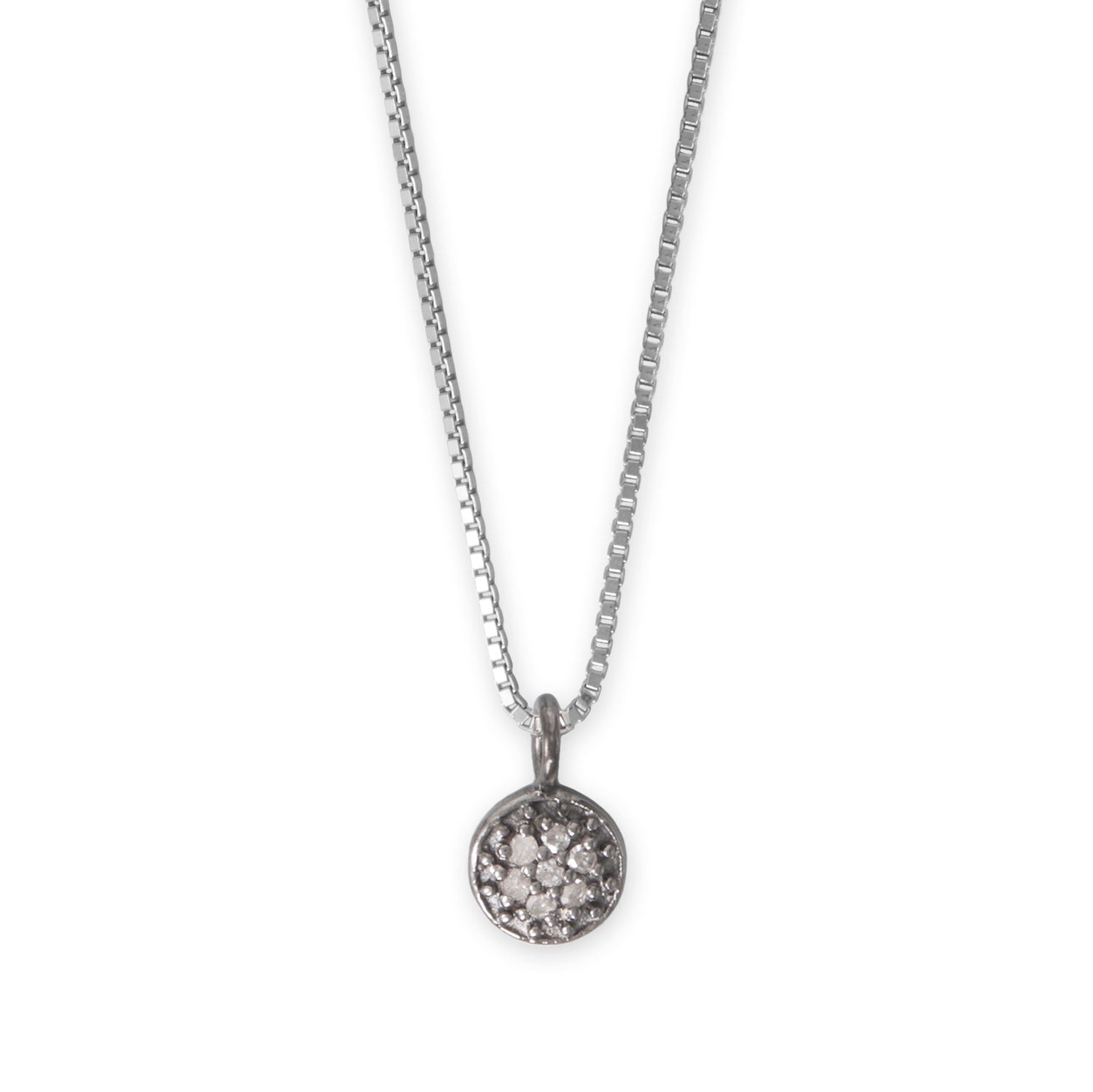 16" Black Rhodium Plated Diamond Studded Disc Necklace