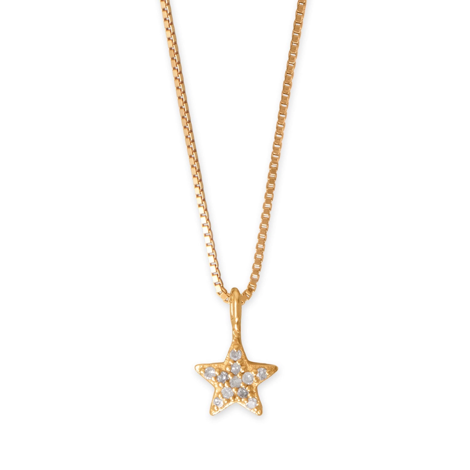 16" 14 Karat Gold Plated Diamond Studded Star Necklace