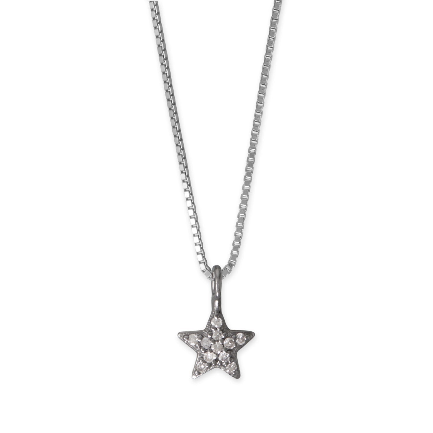 16" Black Rhodium Plated Diamond Studded Star Necklace