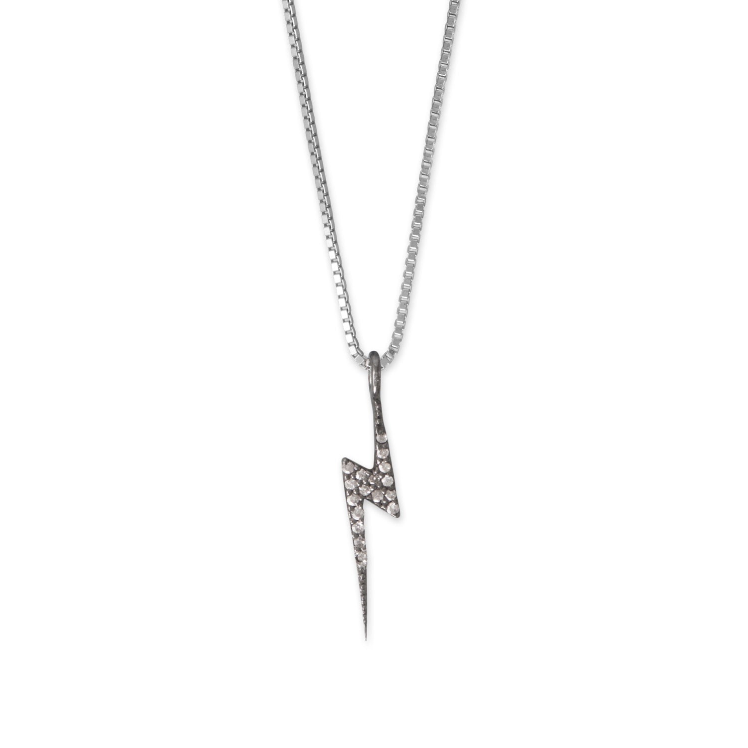 16" Black Rhodium Plated Diamond Studded Lightning Bolt Necklace