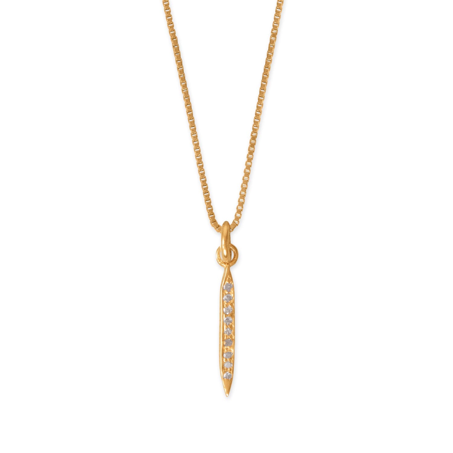 16" Small 14 Karat Gold Plated Diamond Studded Spike Necklace