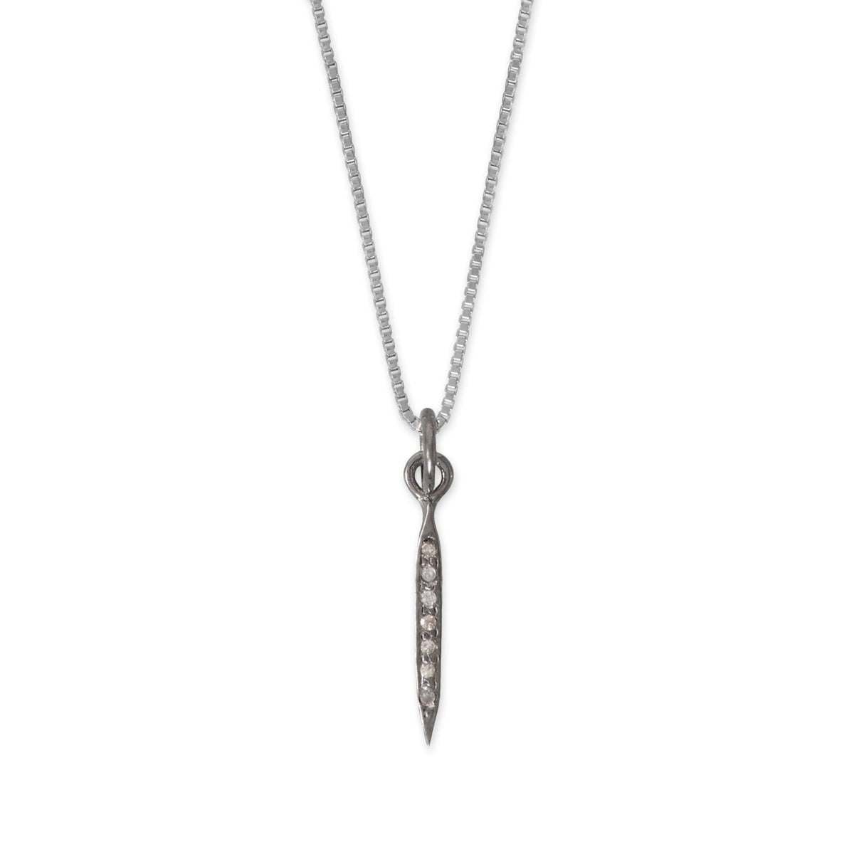 16" Small Black Rhodium Plated Diamond Studded Spike Necklace