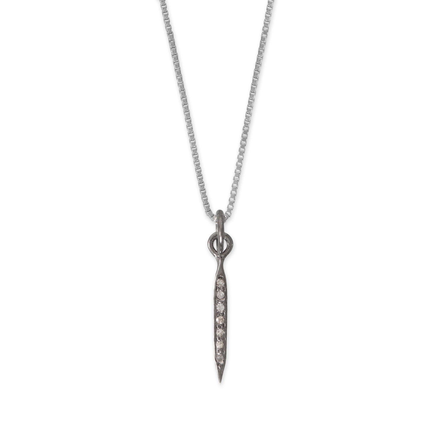16" Small Black Rhodium Plated Diamond Studded Spike Necklace