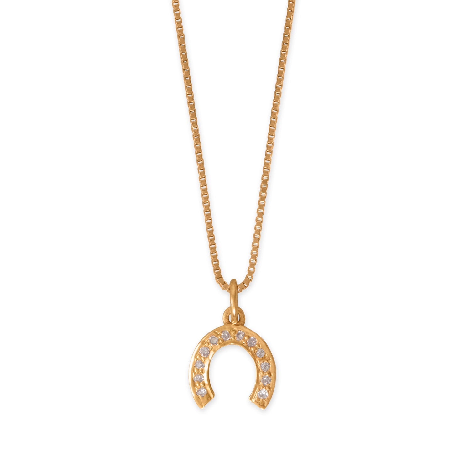 18" 14 Karat Gold Plated Diamond Studded Horseshoe Necklace