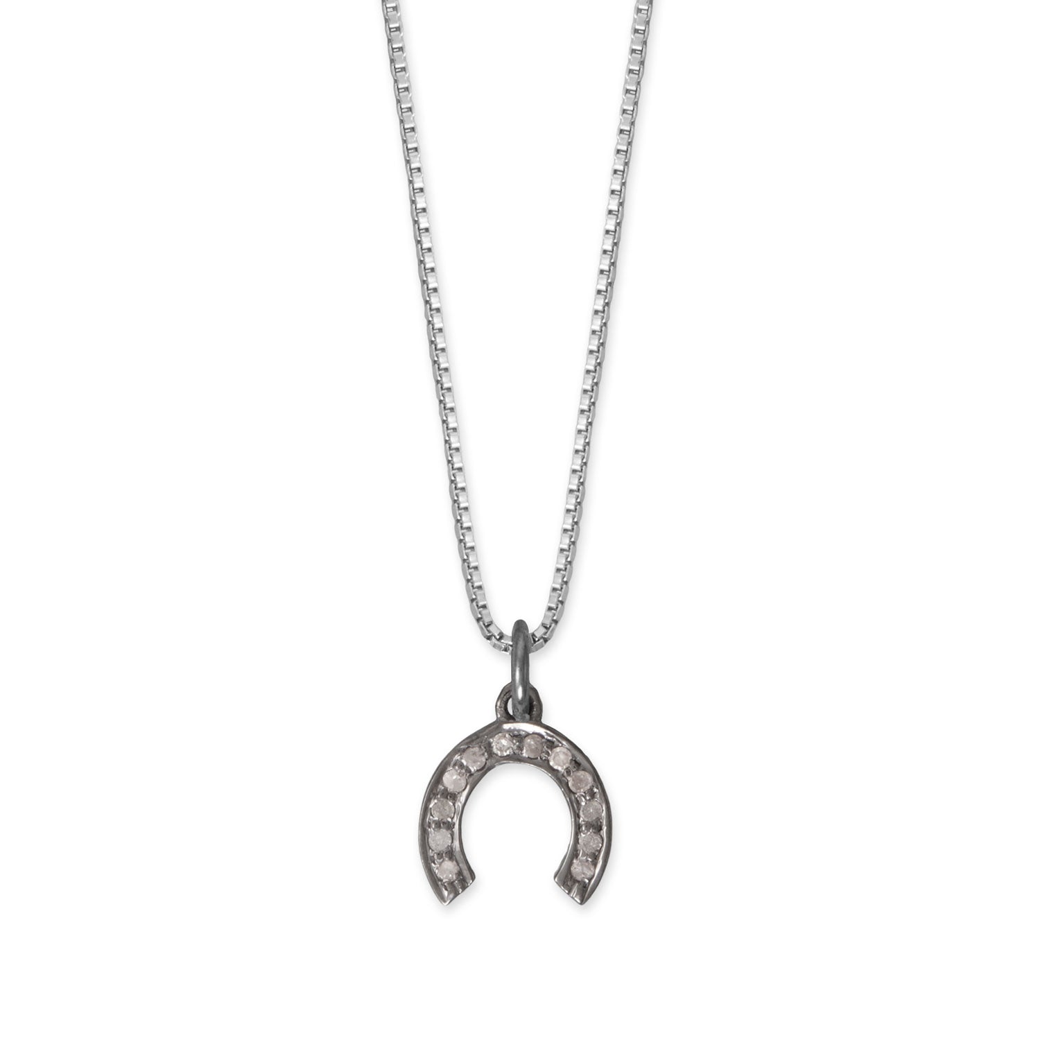 18" Black Rhodium Plated Diamond Studded Horseshoe Necklace