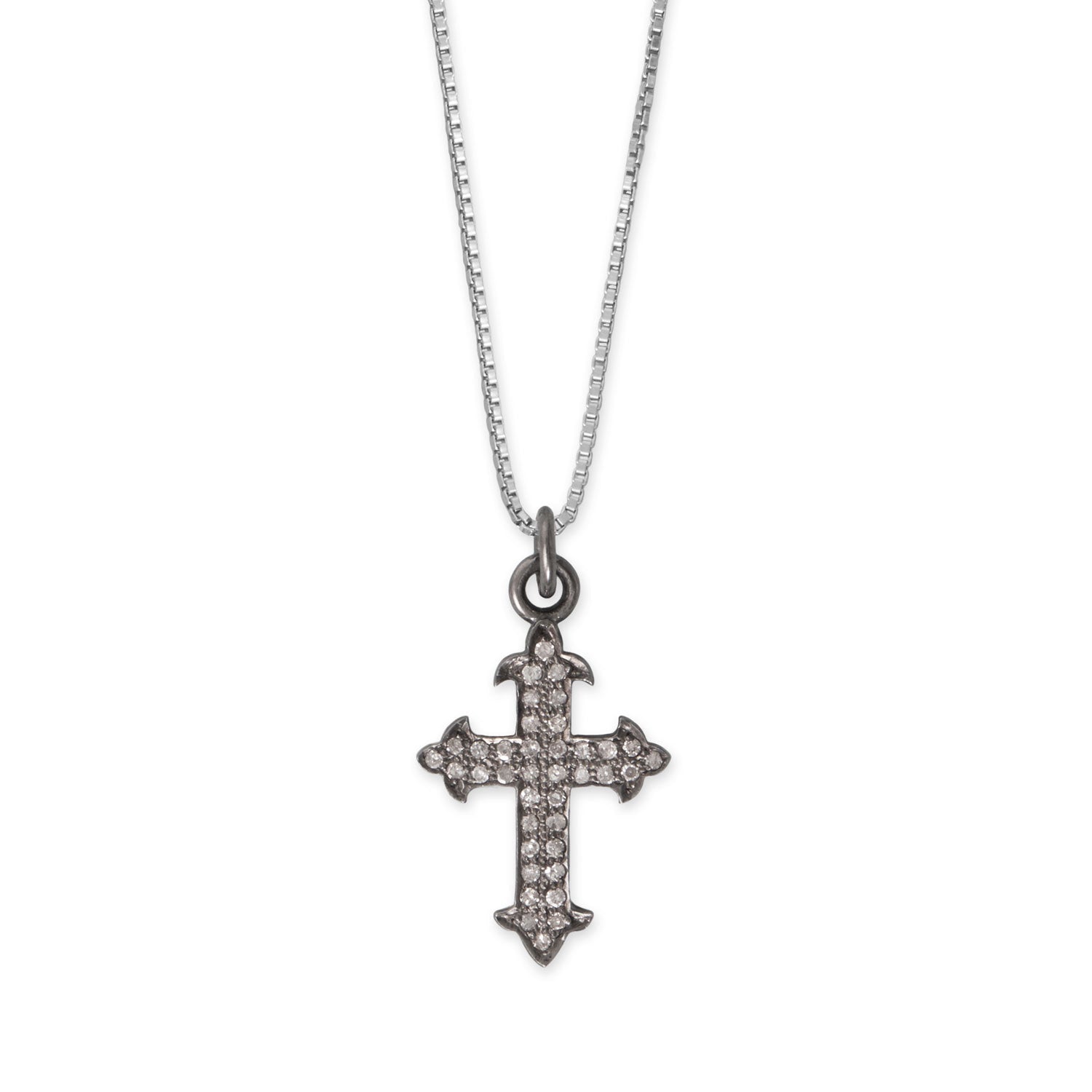 18" Black Rhodium Plated Diamond Studded Ornate Cross Necklace