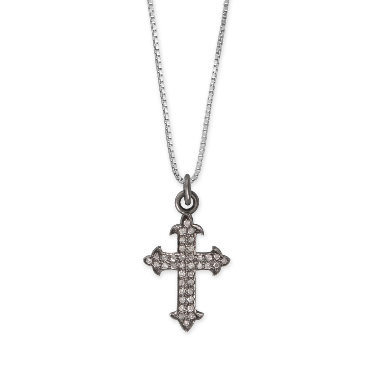 18" Black Rhodium Plated Diamond Studded Ornate Cross Necklace
