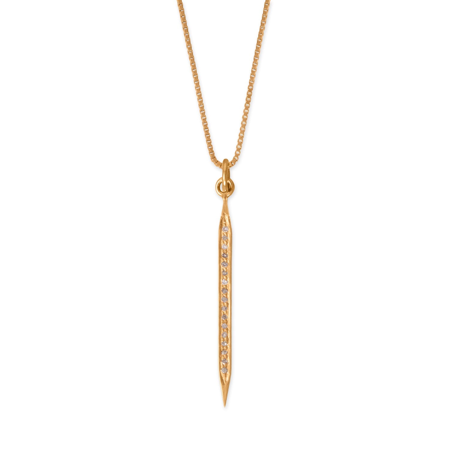 18" Large 14 Karat Gold Plated Diamond Studded Spike Necklace