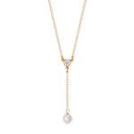 16" + 2" 14/20 Gold Filled CZ and Pearl Y Drop Necklace