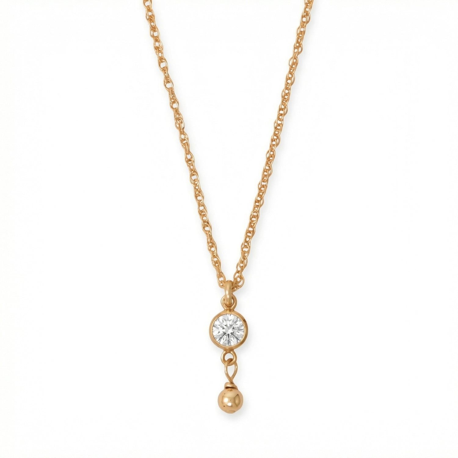 14/20 Gold Filled 4mm Lab Grown Diamond and Bead Drop Necklace