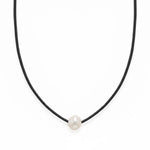 16" Black Leather and Floating Cultured Freshwater Pearl Necklace