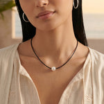 16" Black Leather and Floating Cultured Freshwater Pearl Necklace