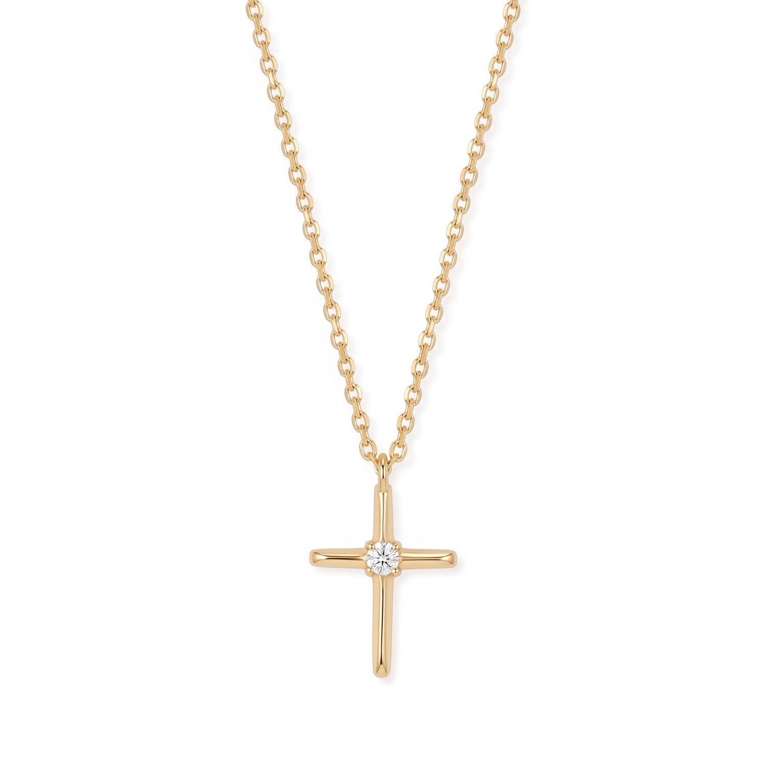 16" + 2" 14 Karat Gold Plated Lab Grown Diamond Cross Necklace