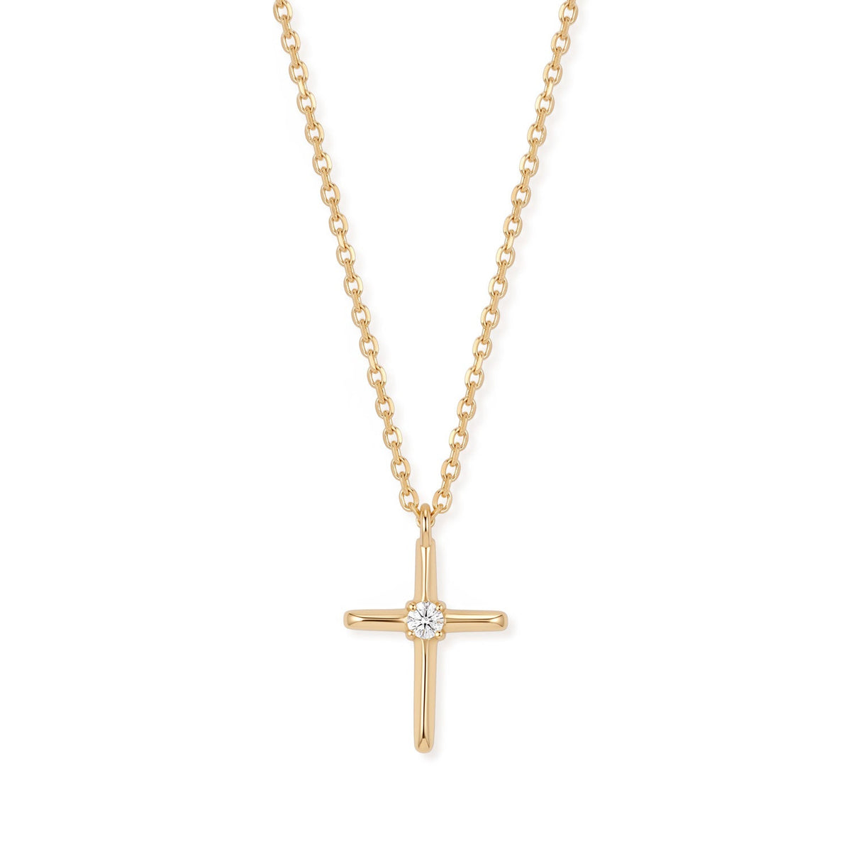 16" + 2" 14 Karat Gold Plated Lab Grown Diamond Cross Necklace