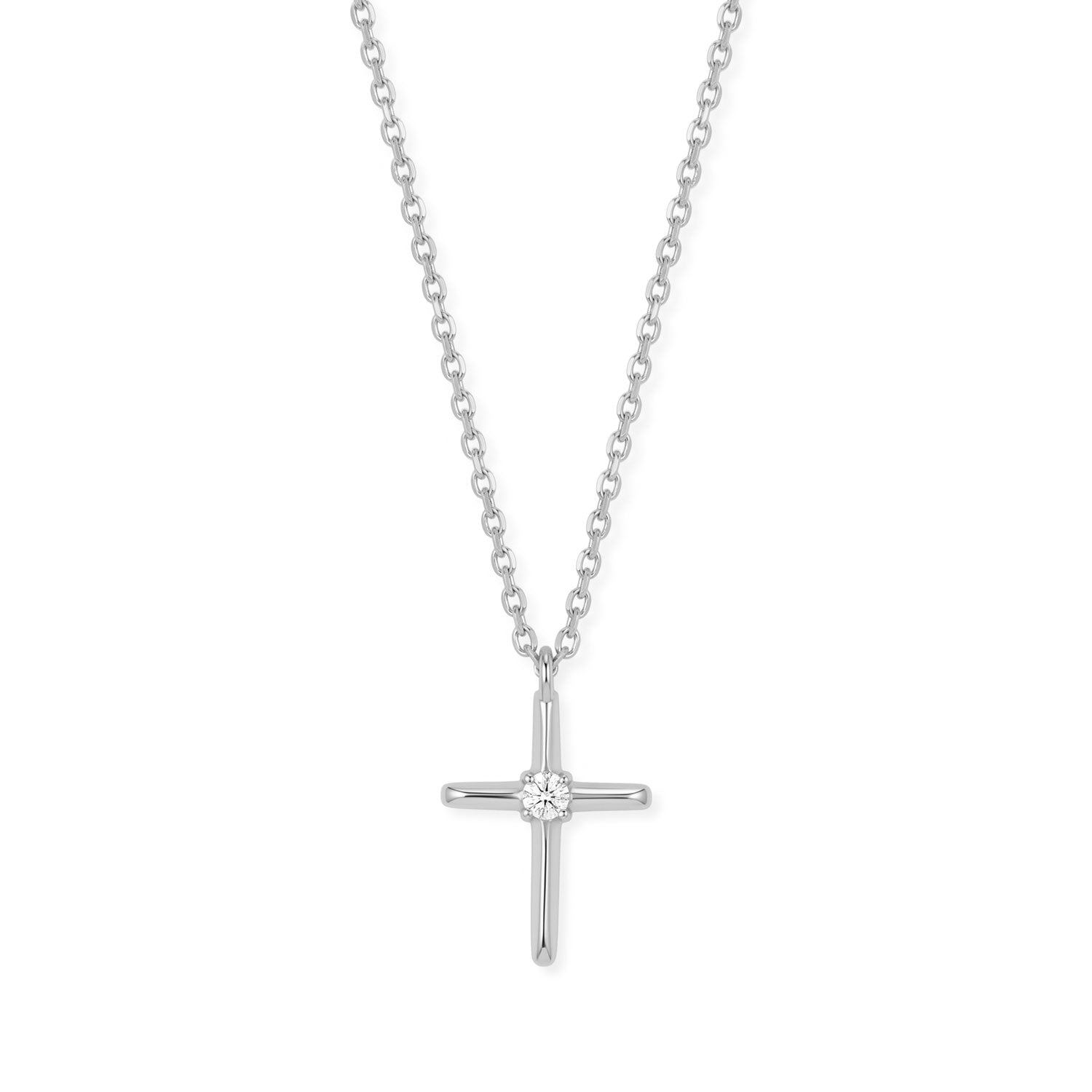 16" + 2" Rhodium Plated Lab Grown Diamond Cross Necklace
