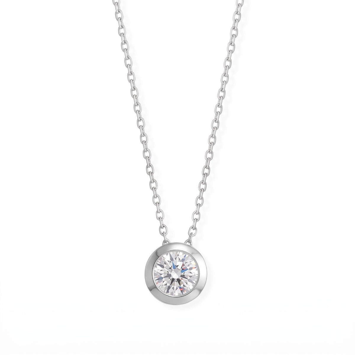 16" + 2" Rhodium Plated Floating 6mm Lab Grown Diamond Slide Necklace