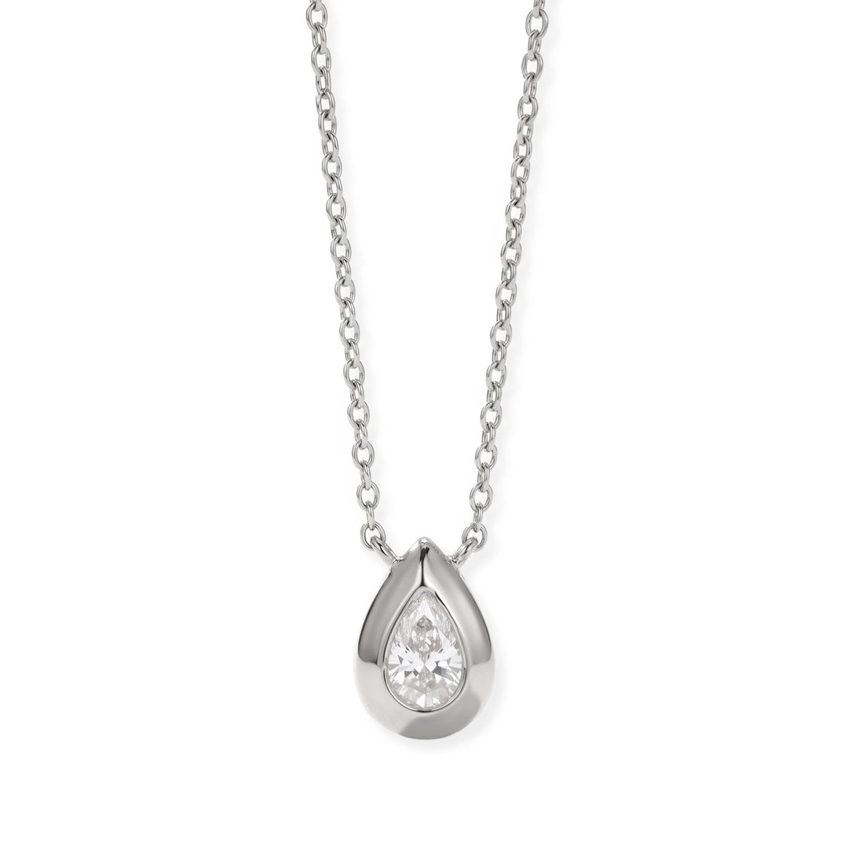 16" + 2" Rhodium Plated Pear Lab Grown Diamond Necklace