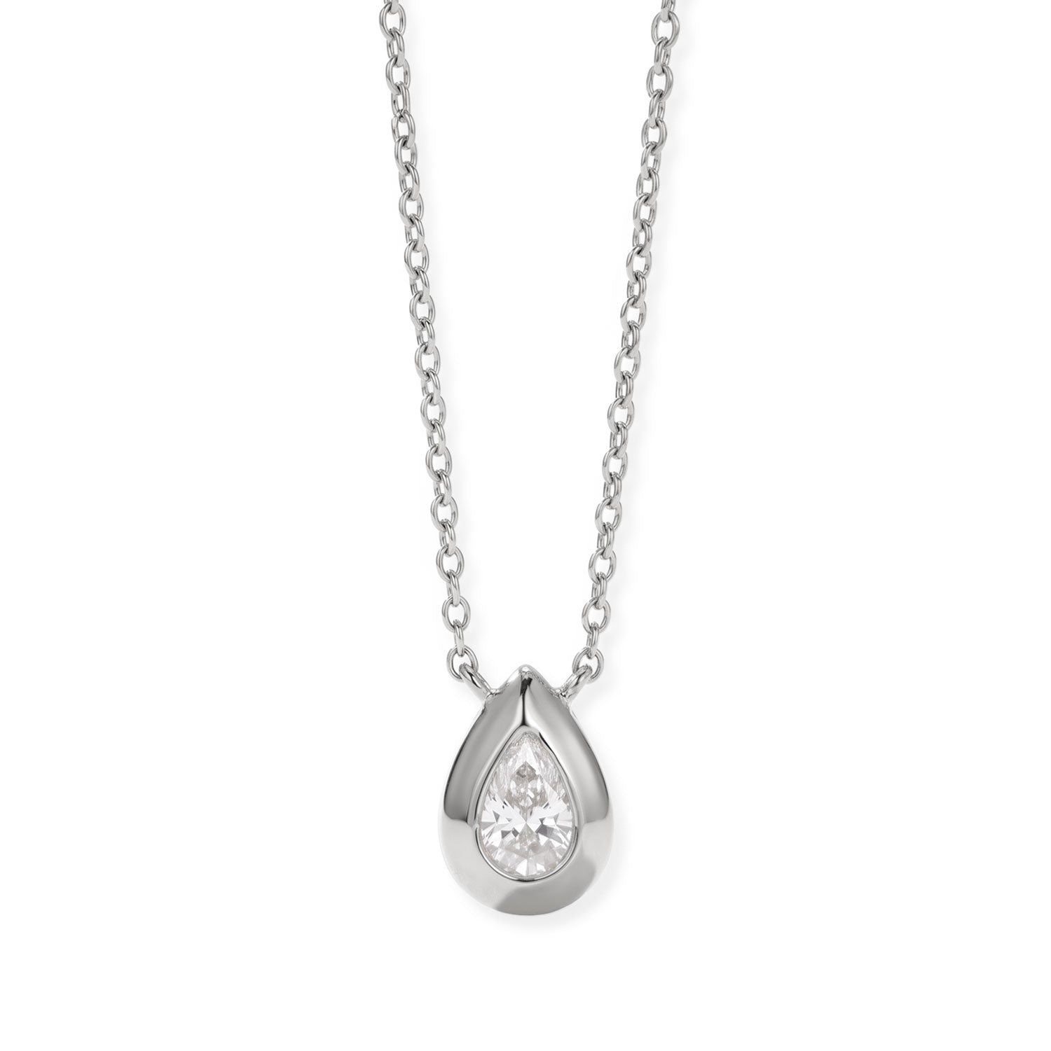 16" + 2" Rhodium Plated Pear Lab Grown Diamond Necklace